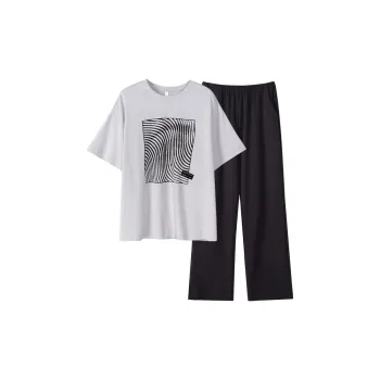 Same Language Pajama Set Women's Thin Gray Feather Black