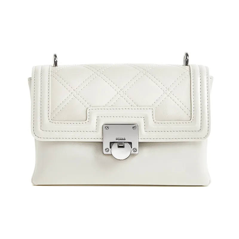 FERIA Split Cow Leather Cream Flap Bag Shoulder Bag Women's Brown/Ecru-7