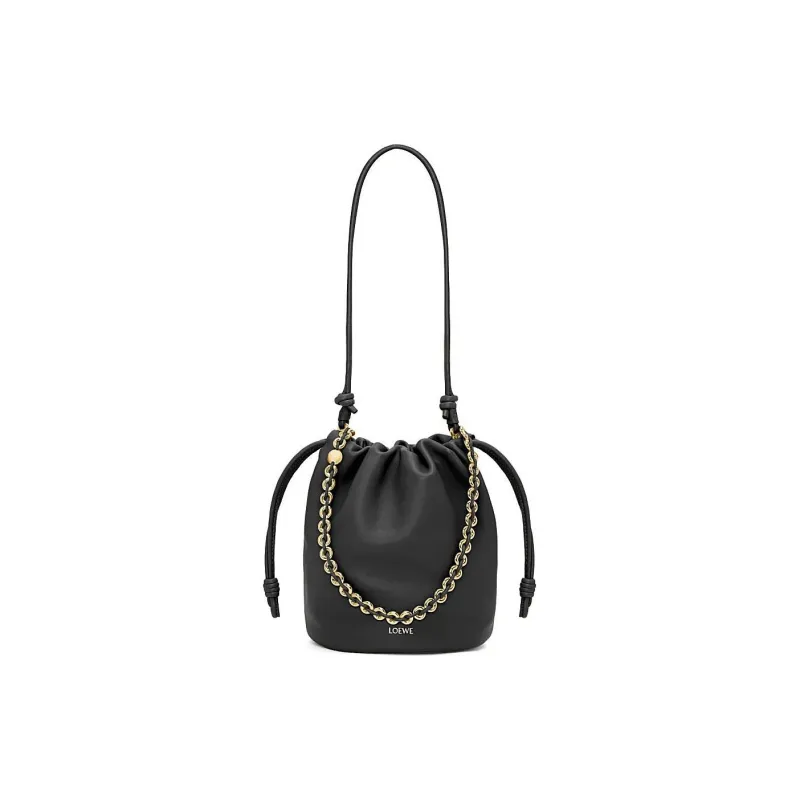 LOEWE Flamenco Sheepskin Bucket Bag Handbag Shoulder Bag Crossbody Bag Women's Black-2