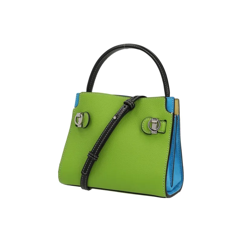 TORY BURCH Lee Radziwill Calfskin With Suede Shoulder Bag, Crossbody Bag, Handbag Regular Women's Green-2