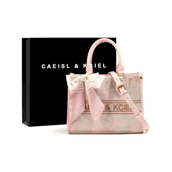 CAEISL&KCIEL PU Tote Bag Shopping Bag Crossbody Handbag Regular Women's Embroidered Pink