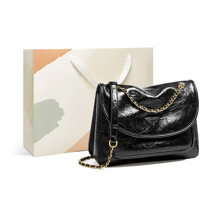15 MINS Cow Split Leather Synthetic Leather Shoulder Bag Crossbody Bag Large Size Women's Midnight Black/Chestnut Brown-1