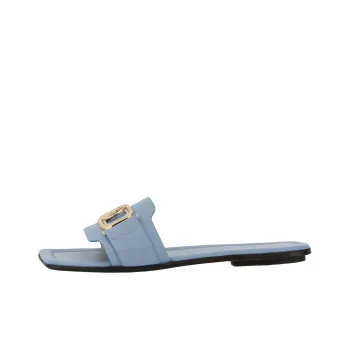 Lanvin Leather Patchwork Slide Slippers Women's Light Blue