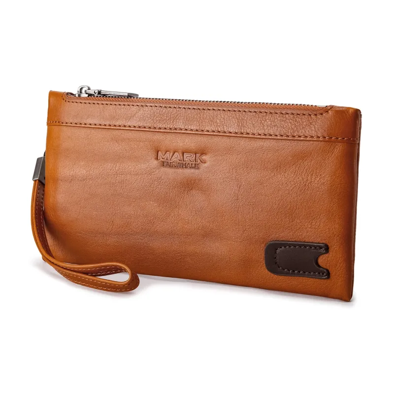 FAIRWHALE Cow Leather Clutch Card Holder Wallet Wrist Bag Unisex Dried Yellow Brown/Elegant Black/Smoke Cyan-1