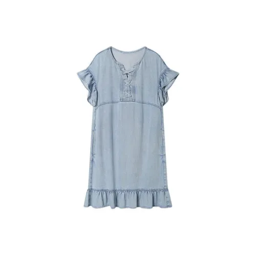 YINER GoodLand Short-Sleeved Dresses Women's Vintage Blue