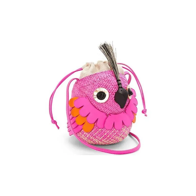 LOEWE Iracan Palm With Cow Leather Shoulder Bag, Crossbody Bag Women's Natural & Fuchsia-1