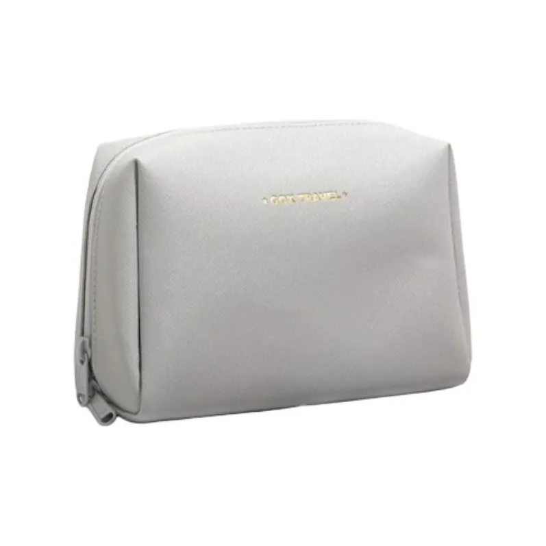 GOX Leather Makeup Bag Large Size Unisex Beige Apricot/Cloud Gray/Black-1