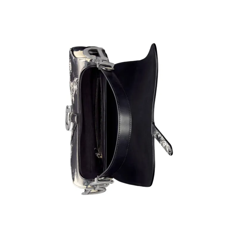 DIOR Printed Calfskin Saddle Bag Shoulder Bag Crossbody Bag Handbag Women's Black & White-3