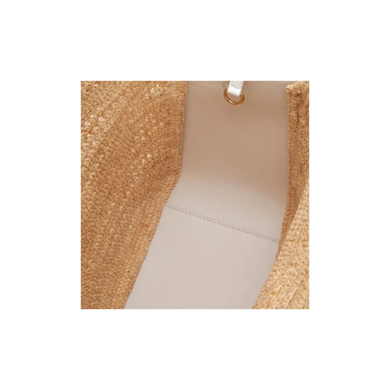 LOEWE Raffia With Calfskin Handbag Shoulder Bag Crossbody Bag Women's Soft White & Natural-8