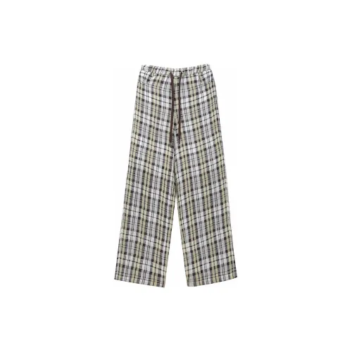 Self Who Casual Pants Women's Yellow Brown Plaid