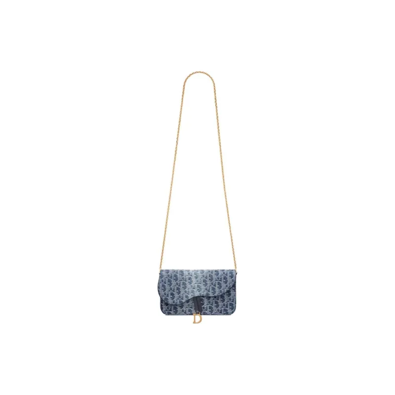 DIOR SaddleOBLIQUE Jacquard Denim With Canvas Saddle Bags One Shoulder Crossbody Clutches Women's Blue-1