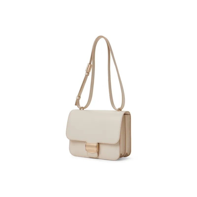 CHARLES&KEITH Polyurethane Synthetic Leather Crossbody Bags Medium Size Women's Beige/Chocolate-1