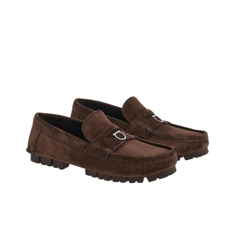 FERRAGAMO Gancini plaque Suede Loafers-2