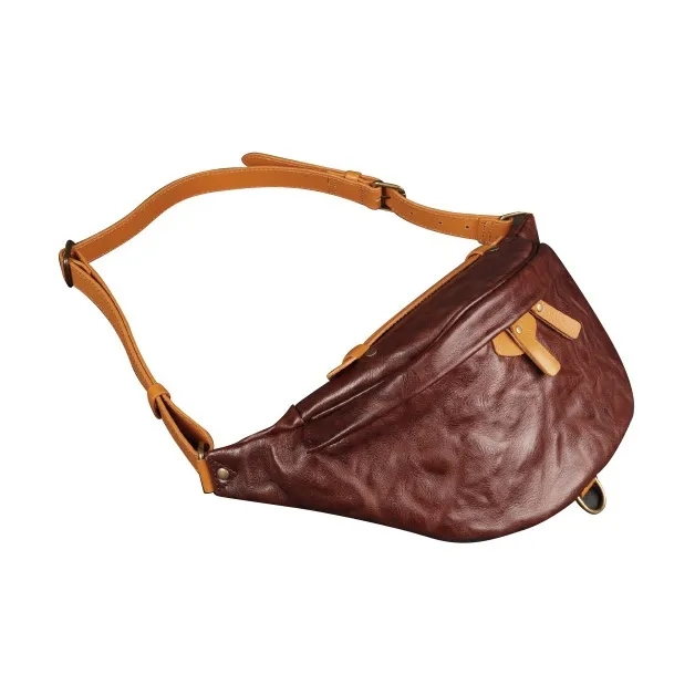 DOSRFINI Genuine Leather Top Grain Cow Leather Sling Bag Men's Black/Brown-6