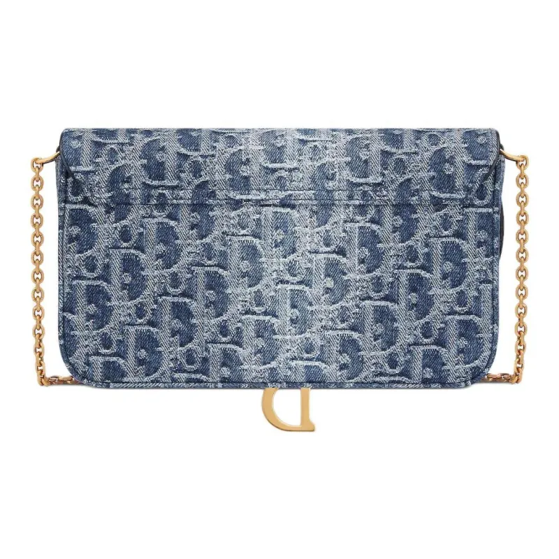 DIOR SaddleOBLIQUE Jacquard Denim With Canvas Saddle Bags One Shoulder Crossbody Clutches Women's Blue-3