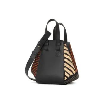 LOEWE Raffia With Calfskin Hammock Bag, Handbag, Shoulder Bag, Crossbody Bag Women's Black & Natural