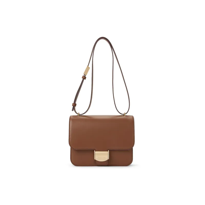CHARLES&KEITH Polyurethane Synthetic Leather Crossbody Bags Medium Size Women's Beige/Chocolate-7