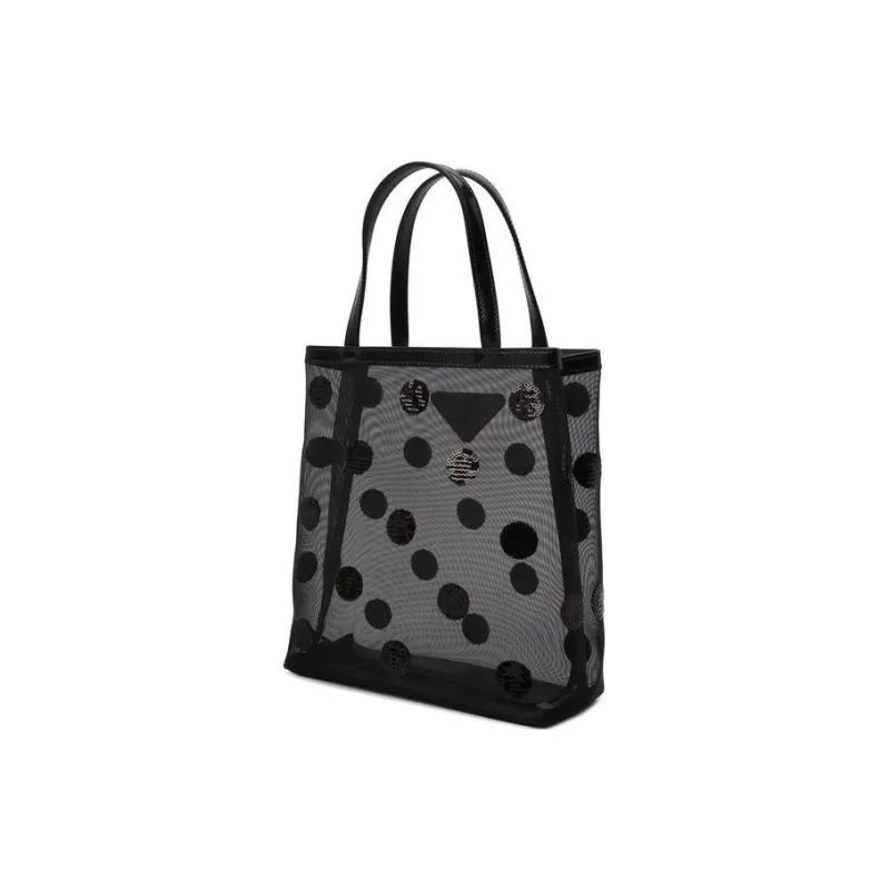 PRADA Leather Tote Bag Shopping Bag Combo One Shoulder Handbag Small Size Women's Black-3