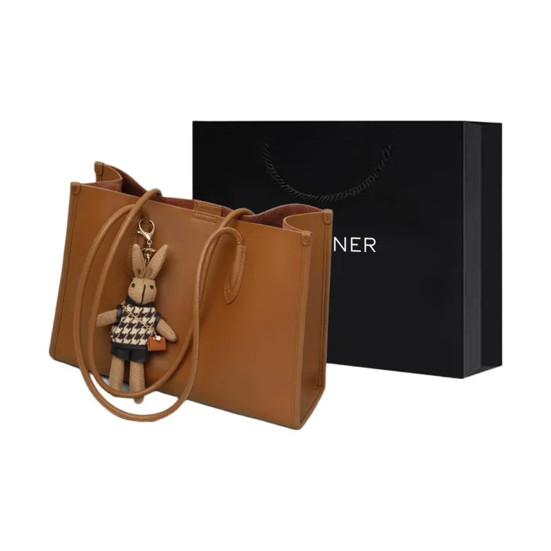 C°BANNER Cow Leather Handbag, Shopping Tote, Tote Bag, Shoulder Bag Large Size Women's Dark Gray/Gold Brown-0
