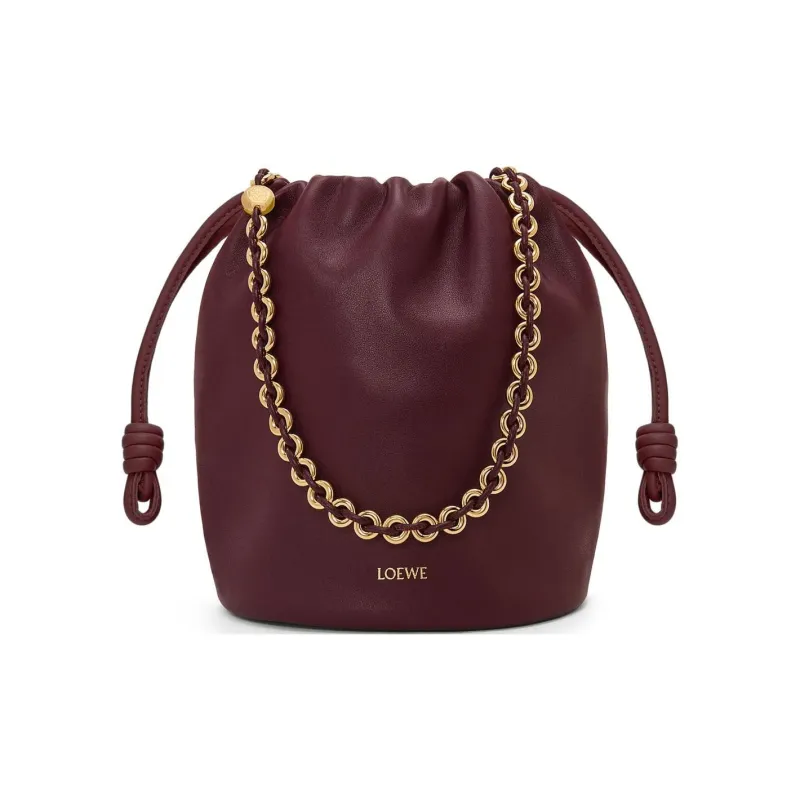 LOEWE Flamenco Sheepskin Bucket Bag Handbag Shoulder Bag Crossbody Bag Women's Deep Burgundy Red-0
