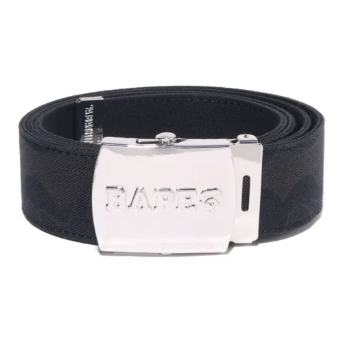 A BATHING APE Badge Design Leather Belts Men's Black Width: 3.8CM