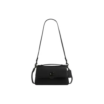 COACH Glove Tanning Handbag Shoulder Bag Medium Size Women's Matte Black