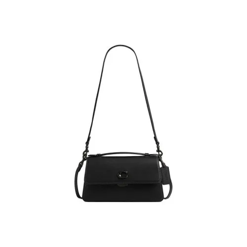 COACH Glove Tanning Handbag Shoulder Bag Medium Size Women's Matte Black