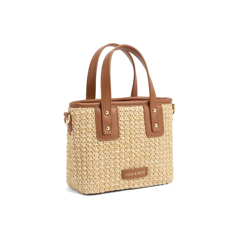 JACD Straw Woven With PU French Tote Bag Regular Women's Straw Woven Brown-1