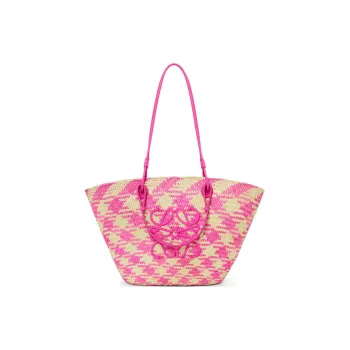 LOEWE Anagram Basket Calfskin Handbag, Shoulder Bag Women's Natural & Fuchsia