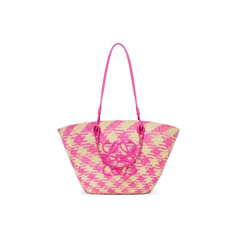 LOEWE Anagram Basket Calfskin Handbag, Shoulder Bag Women's Natural & Fuchsia-0