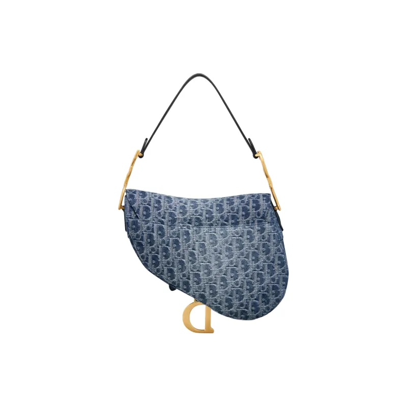 DIOR Saddle Jacquard Denim Saddle Bag Shoulder Bag Crossbody Bag Handbag Women's Blue-2