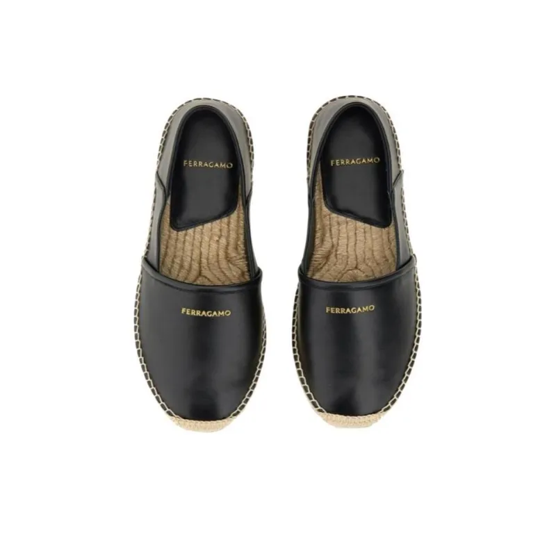 FERRAGAMO Logo-debossed Leather Espadrilles-4