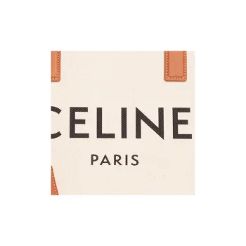 CELINE Cotton With Cow Leather Tote Bag, Shopping Bag, Handbag Large Size Women's Candy Color Beige