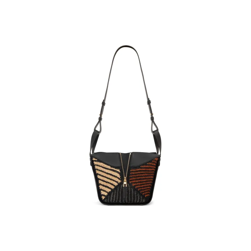 LOEWE Raffia With Calfskin Hammock Bag, Handbag, Shoulder Bag, Crossbody Bag Women's Black & Natural-4
