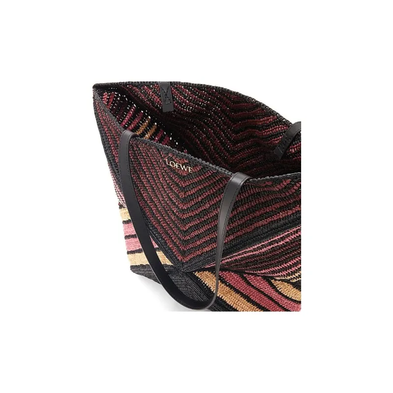 LOEWE Raffia Fiber Tote Bag, Shopping Bag, Handbag Women's Pink & Burgundy Red-6