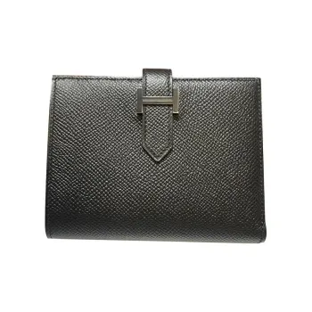 HERMES Bearn Epsom Calfskin Money Clip Card Holder Wallet Unisex Noir Black
