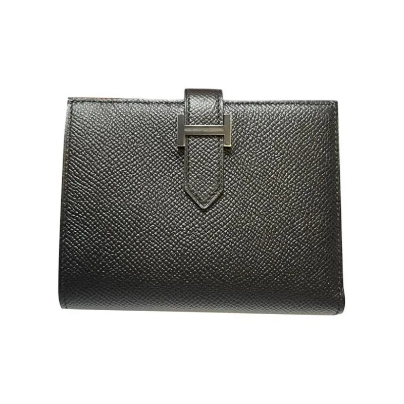 HERMES Bearn Epsom Calfskin Money Clip Card Holder Wallet Unisex Noir Black-0
