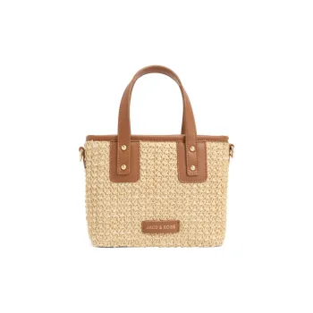 JACD Straw Woven With PU Leather French Tote Regular Women's Straw Woven Brown