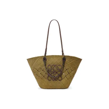 LOEWE Anagram Basket Palm Tote Bag, Shopping Bag, Handbag, Shoulder Bag Women's Olive & Chestnut