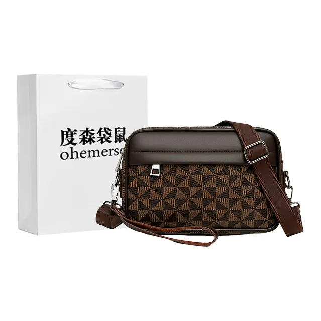 Dusen Kangaroo PU Shoulder Bag Regular Men's Black/Brown-4