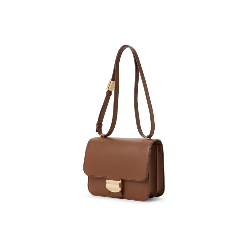 CHARLES&KEITH Polyurethane Synthetic Leather Crossbody Bags Medium Size Women's Beige/Chocolate-8