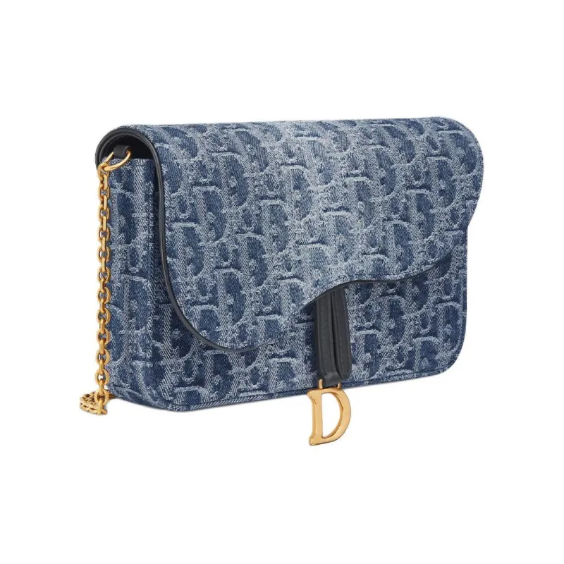 DIOR SaddleOBLIQUE Jacquard Denim With Canvas Saddle Bags One Shoulder Crossbody Clutches Women's Blue-2