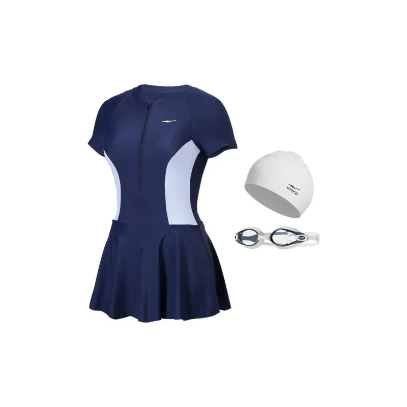 Erke Swimming Sets Polyamide+Elastane Beach Pool Women's Three-Piece Set Dark Blue-0
