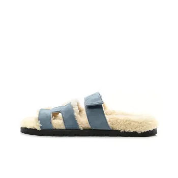 HERMES Chypre Quiet Slide Slippers Women's Denim Blue
