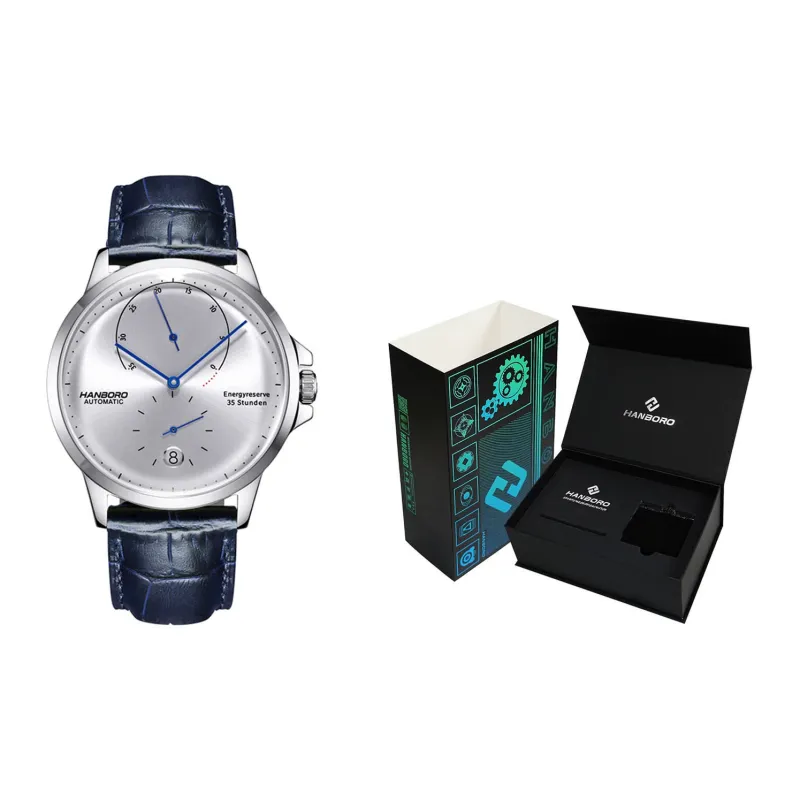 HANBORO Automatic Mechanical Movement Watch Men's Watches Silver Dial HBR902 BBL-1