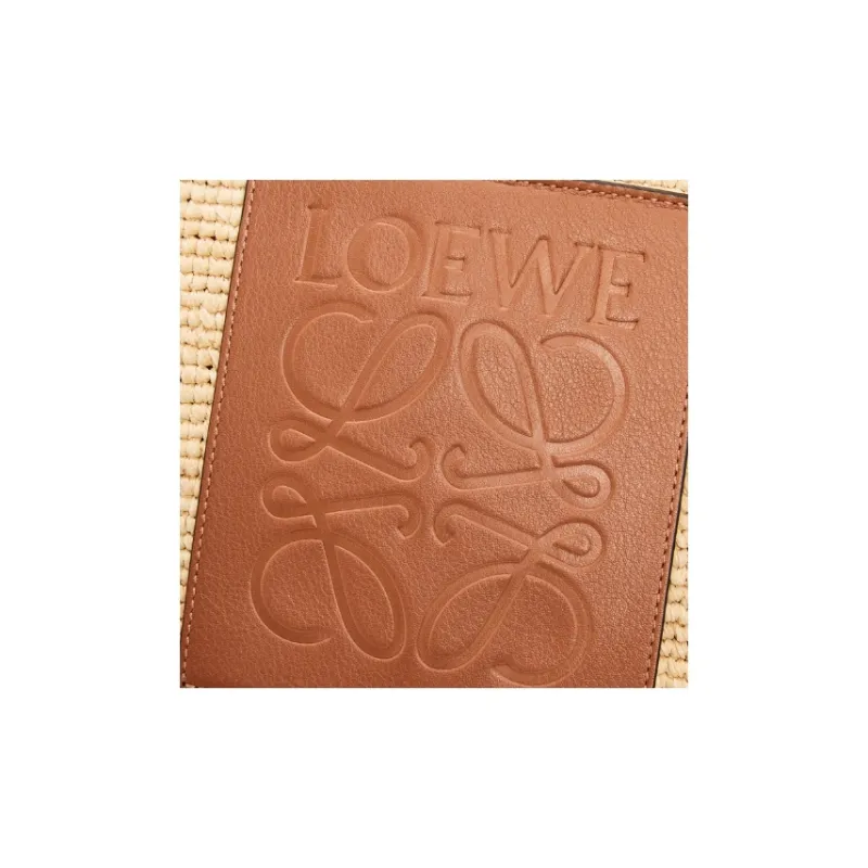 LOEWE Calfskin With Raffia Handbag Shoulder Bag Crossbody Bag Large Size Women's Natural & Brown Umber-2