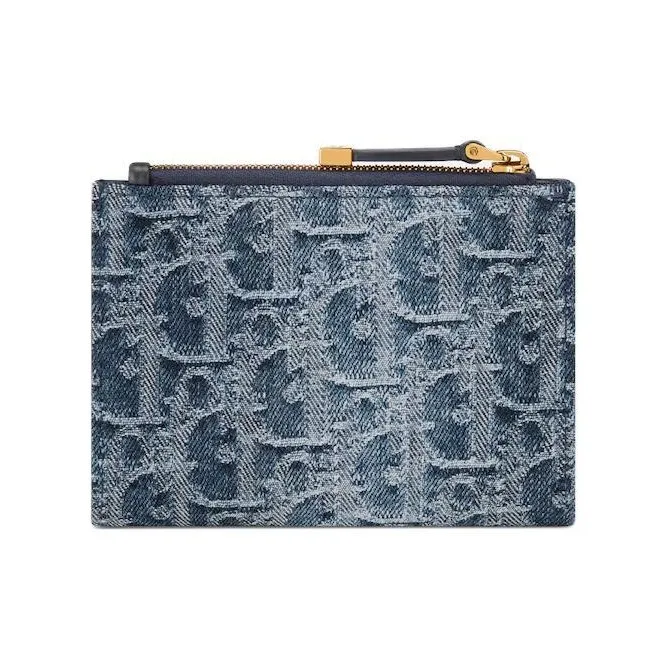 DIOR 30 MontaigneOBLIQUE Jacquard Denim With Canvas Wallet Women's Blue-2