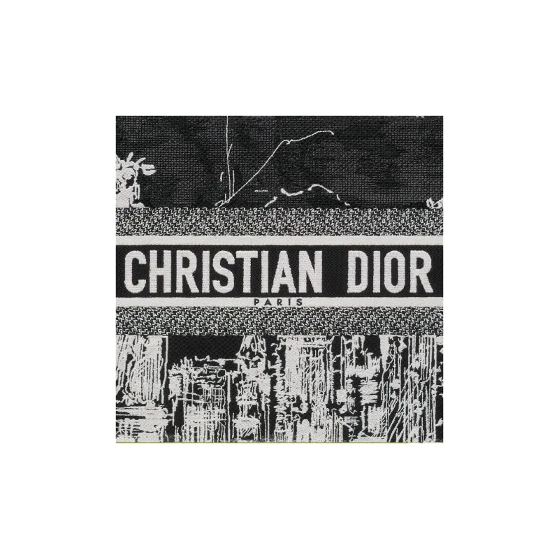 DIOR Embroidery Tote Bag, Shopping Bag, Handbag Medium Size Women's Black & White-4