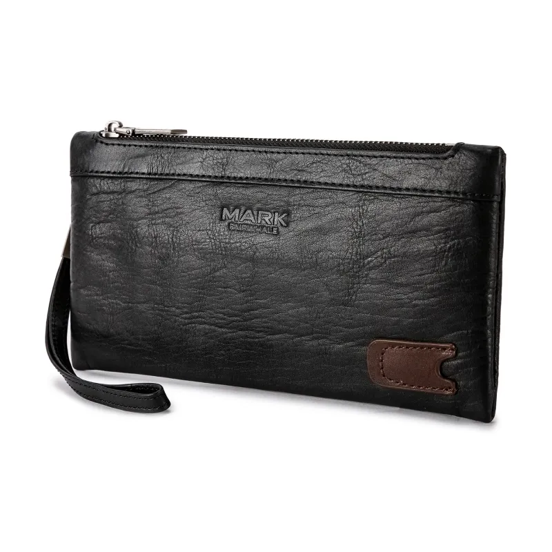 FAIRWHALE Cow Leather Clutch Card Holder Wallet Wrist Bag Unisex Dried Yellow Brown/Elegant Black/Smoke Cyan-15