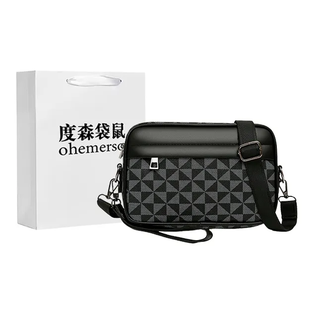 Dusen Kangaroo PU Shoulder Bag Regular Men's Black/Brown-12